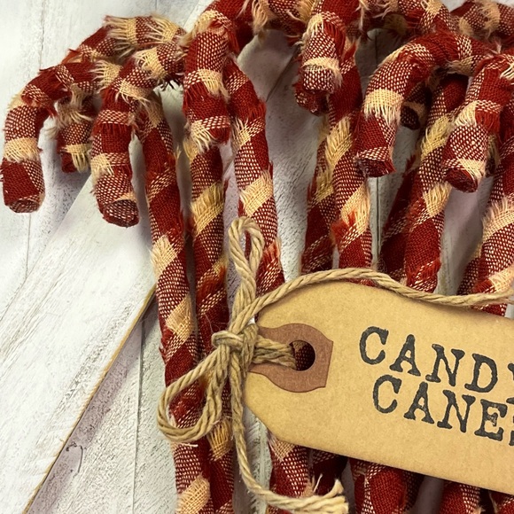 12 Primitive 6" BARN RED LG CK Fabric Candy Canes Christmas Ornaments farmhous… - Picture 2 of 11